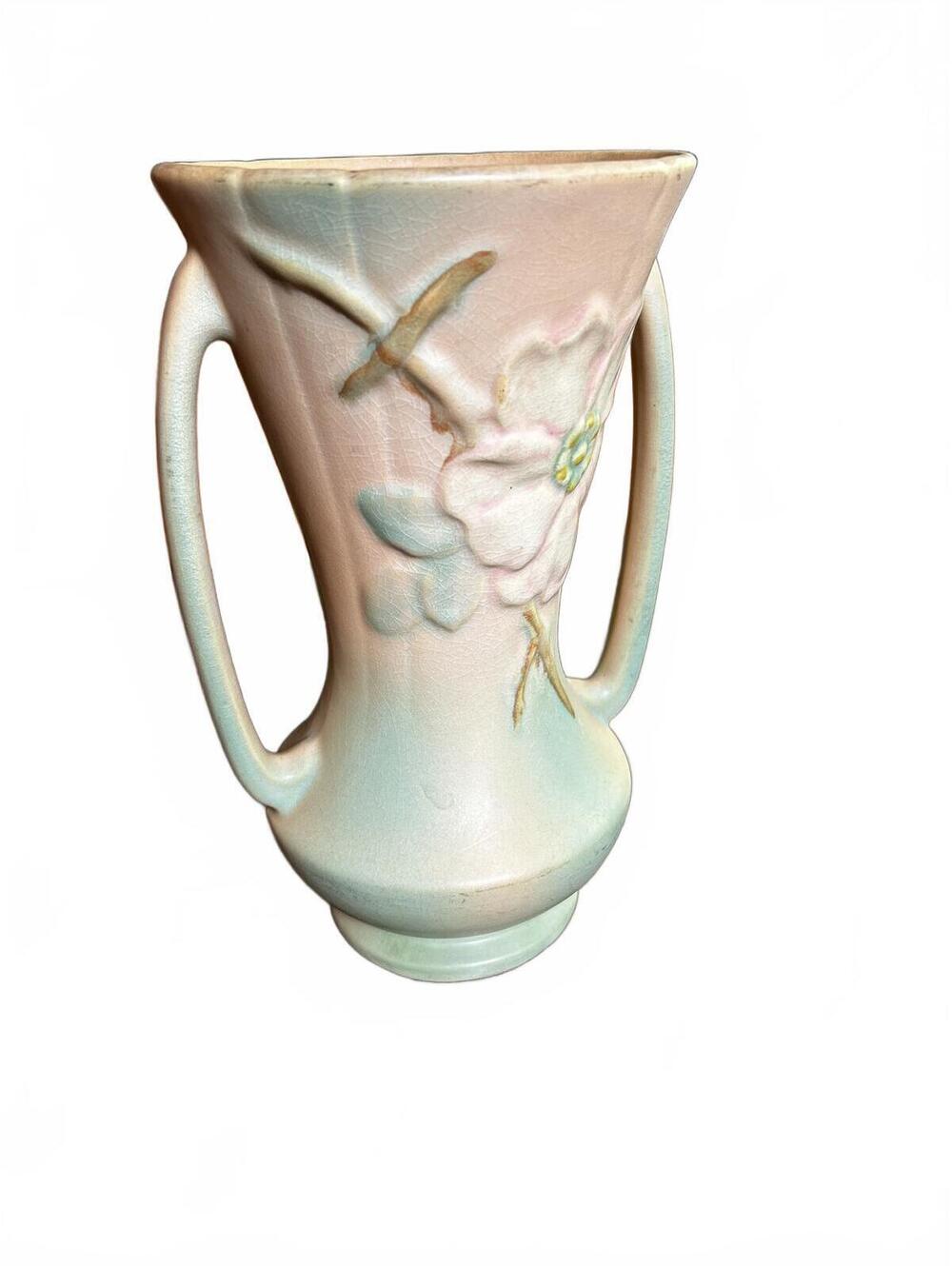 Weller Art Deco Ceramic Vase with Dual Handles and Floral Design